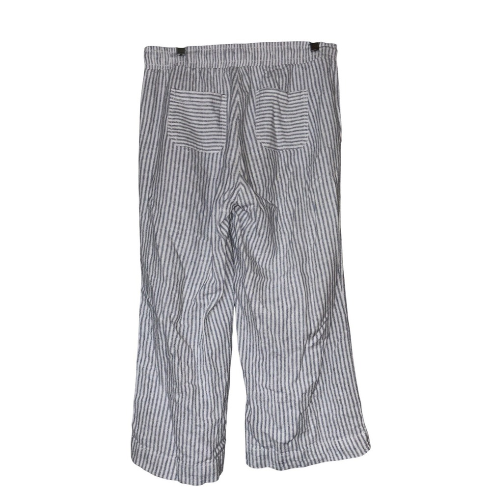 Westbund Womens S Blue White Striped Linen Blend Wide Leg Crop Pants Casual Work - Picture 2 of 10